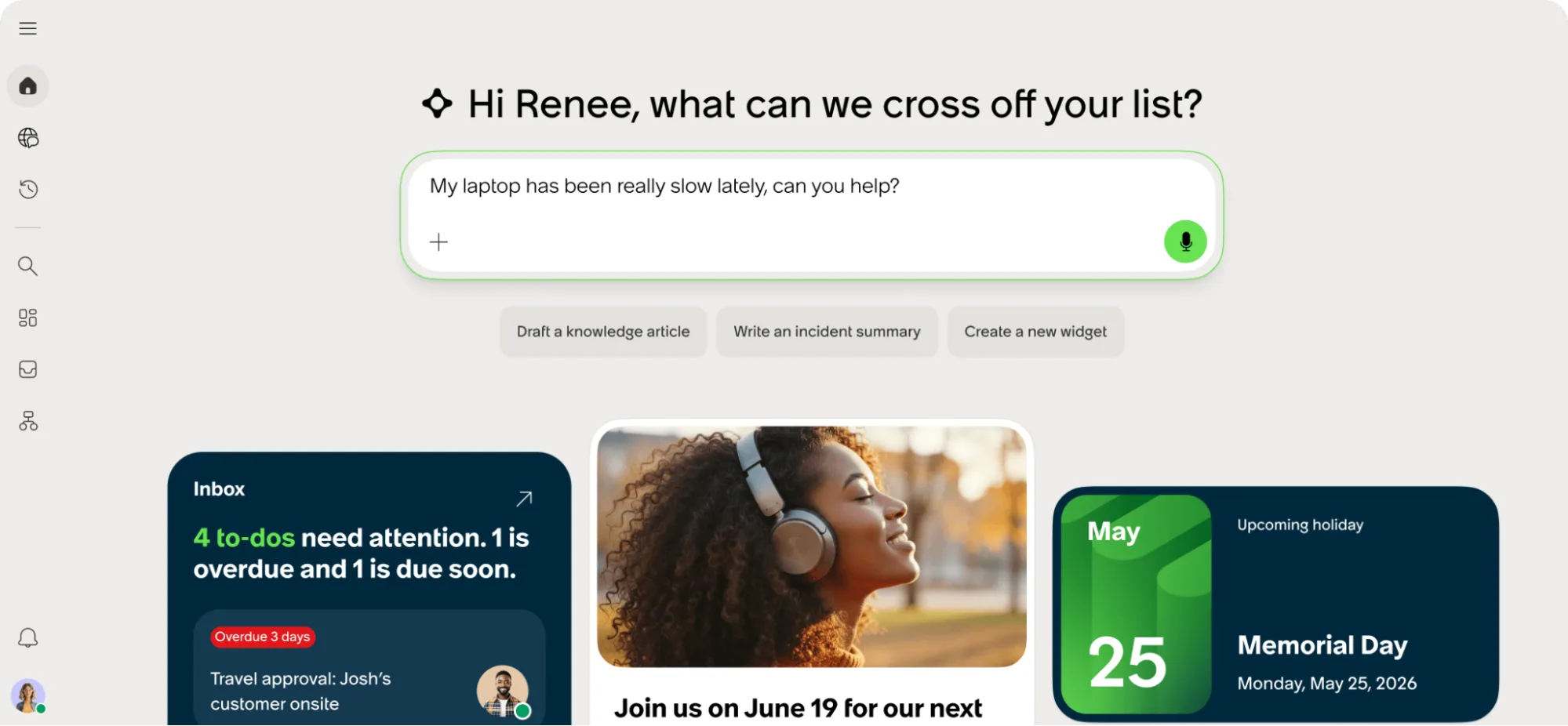 Homepage of the ServiceNow Employee Slate