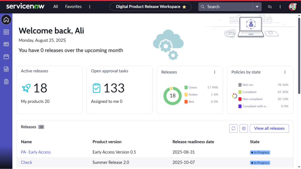 Homepage of the Digital Product Release (DPR) Workspace