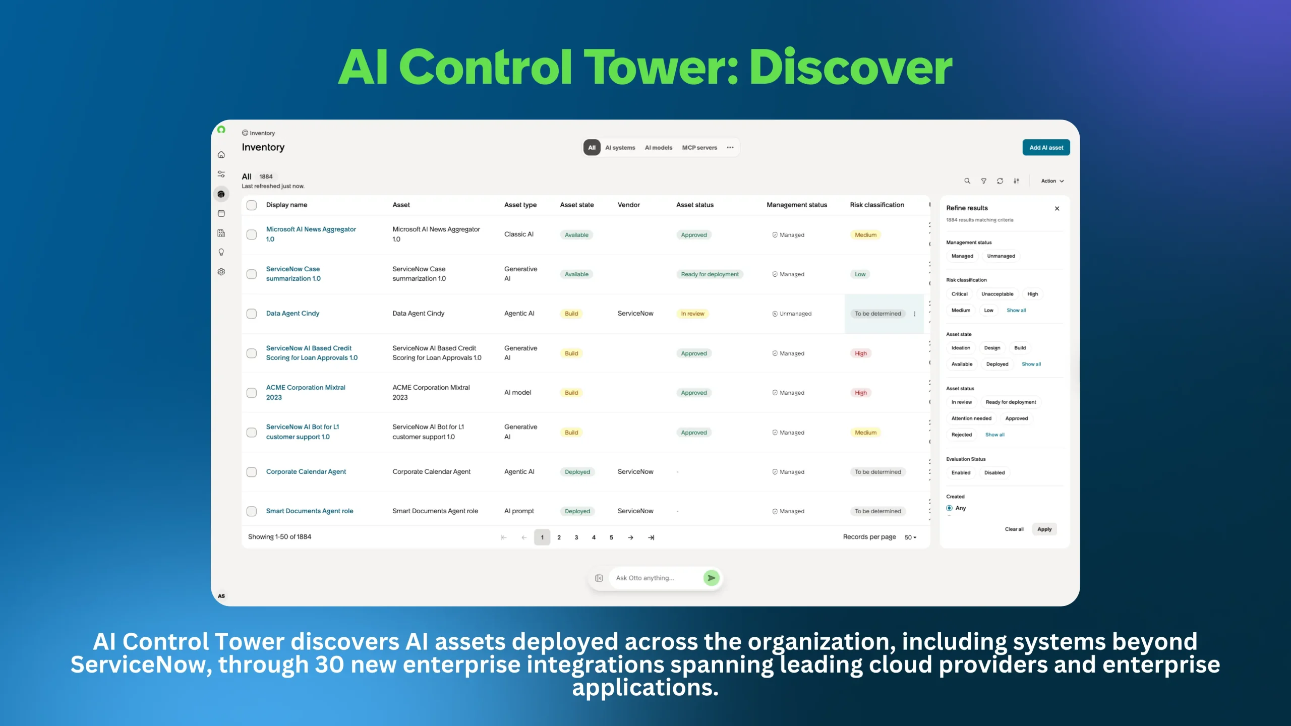 ServiceNow graphic with original terminology 'AI Control Tower'.